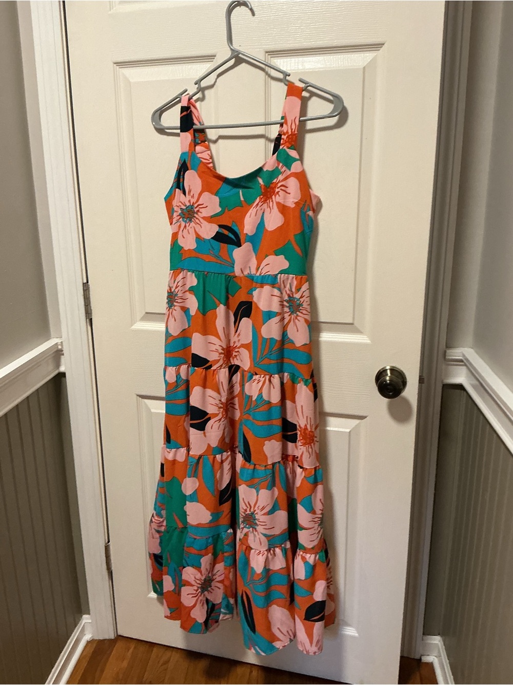 PrettyGarden Floral Tiered Maxi Dress Medium  Tropical Smocked Back Pockets - Picture 3 of 12